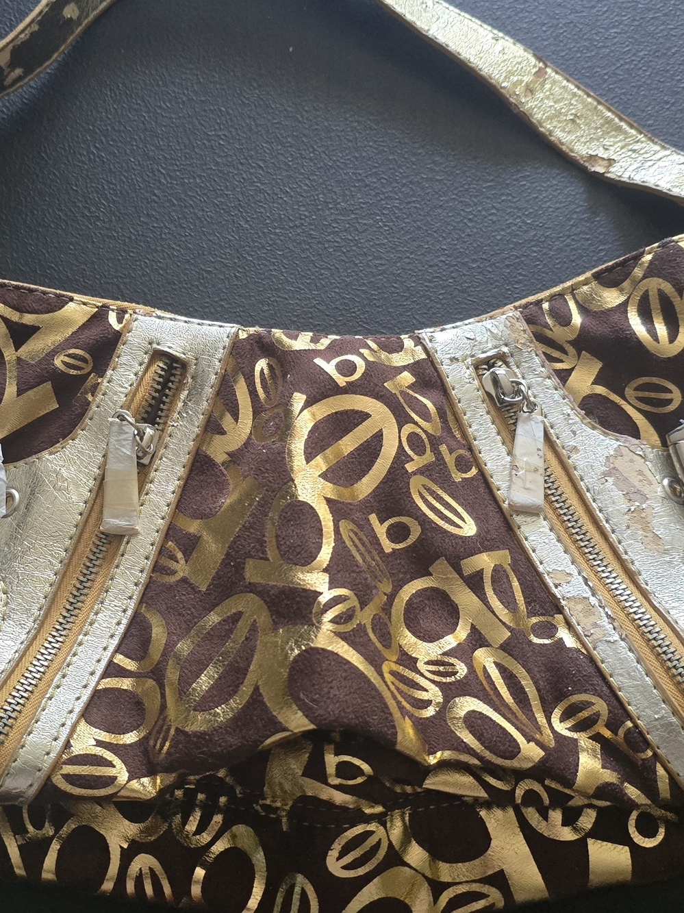 Vintage Bebe Gold & Brown Women's Shoulder Bag